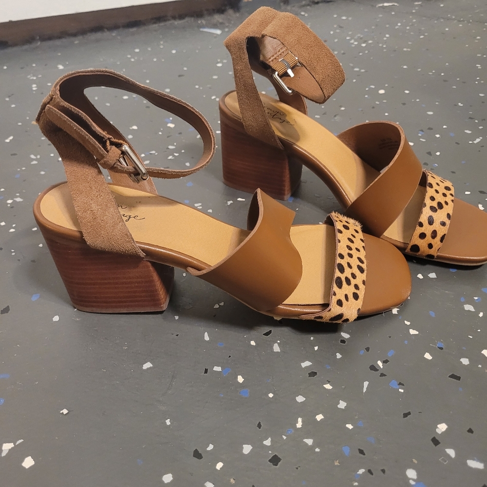 Crown Vintage Vicki Leather Leopard Print Calf Hair Heels Size 8.5M